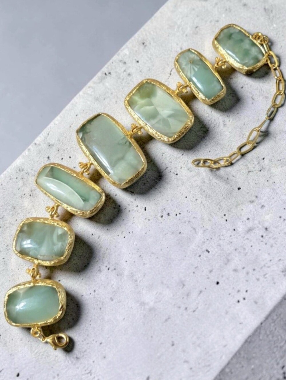 18k Gold Plated Artisan Genuine Natural Stone Aventurine Crystal Panel Bracelet